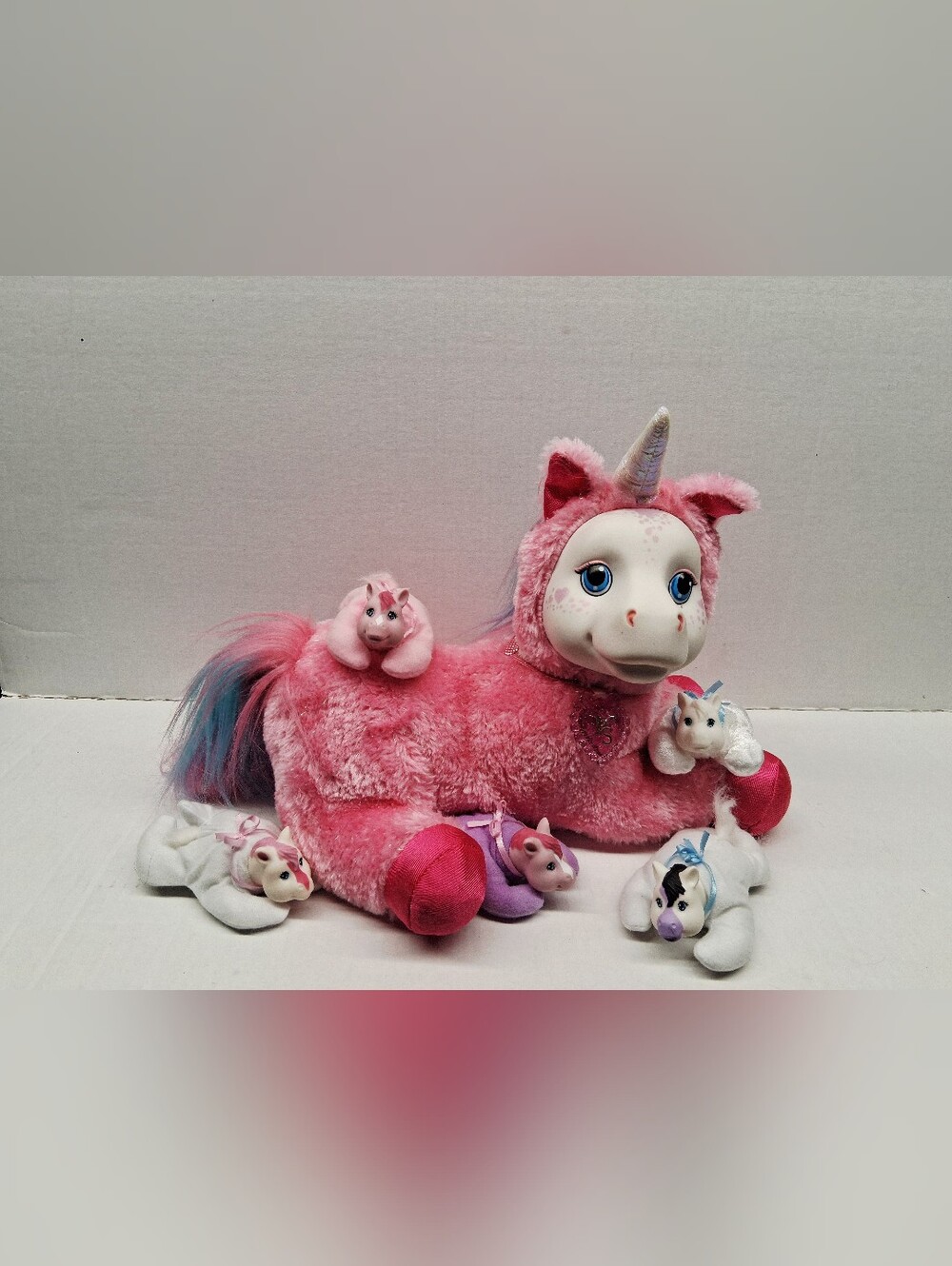 2015 Just Play 12" Pony Surprise Pink Unicorn Plush Hidden Pouch 5 Pony Babies